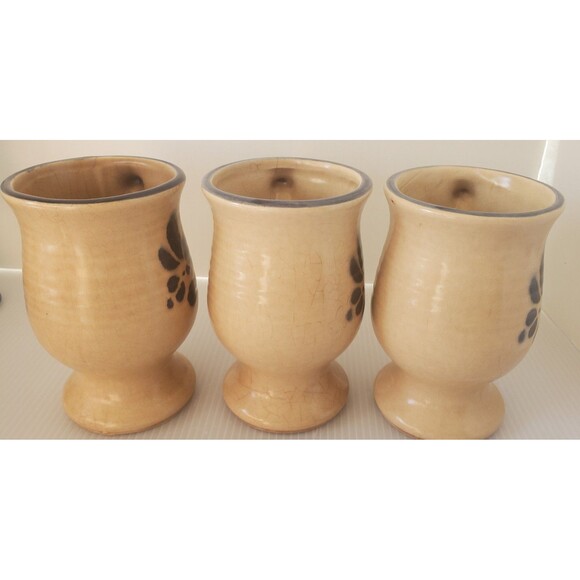 Vintage Pfaltzgraff Folk Art 10 Oz Footed Grandmug Set Of 3 Beige Blue USA - Picture 10 of 16